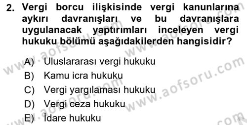 Vergi Ceza Hukuku Dersi Ara Sınavı Deneme Sınav Soruları 2. Soru