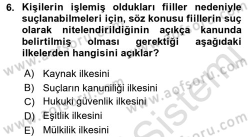 Vergi Ceza Hukuku Dersi Ara Sınavı Deneme Sınav Soruları 6. Soru