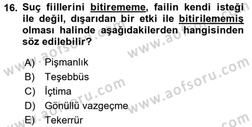 Vergi Ceza Hukuku Dersi 2021 - 2022 Yılı (Final) Dönem Sonu Sınav Soruları 16. Soru
