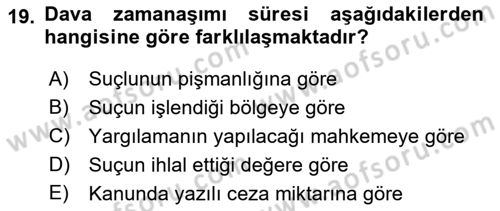 Vergi Ceza Hukuku Dersi 2021 - 2022 Yılı (Final) Dönem Sonu Sınav Soruları 19. Soru