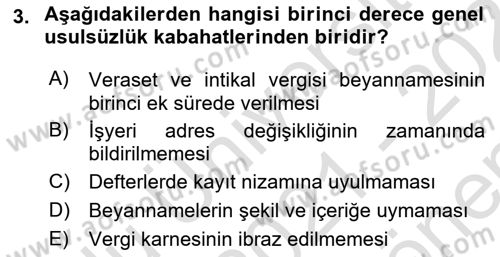 Vergi Ceza Hukuku Dersi 2021 - 2022 Yılı (Final) Dönem Sonu Sınav Soruları 3. Soru