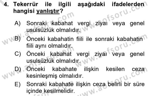 Vergi Ceza Hukuku Dersi 2021 - 2022 Yılı (Final) Dönem Sonu Sınav Soruları 4. Soru