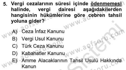 Vergi Ceza Hukuku Dersi 2021 - 2022 Yılı (Final) Dönem Sonu Sınav Soruları 5. Soru