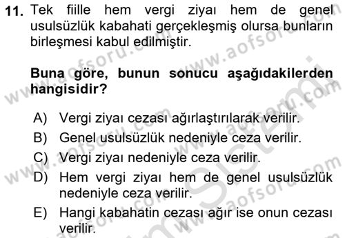 Vergi Ceza Hukuku Dersi 2021 - 2022 Yılı Yaz Okulu Sınav Soruları 11. Soru