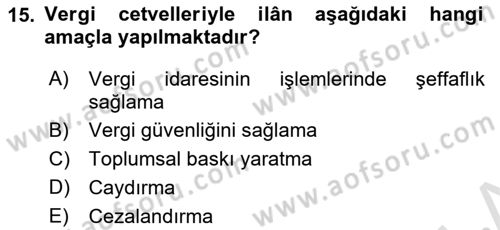Vergi Ceza Hukuku Dersi 2021 - 2022 Yılı Yaz Okulu Sınav Soruları 15. Soru