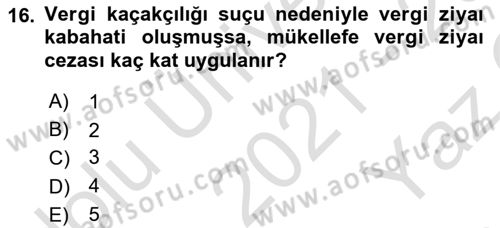 Vergi Ceza Hukuku Dersi 2021 - 2022 Yılı Yaz Okulu Sınav Soruları 16. Soru