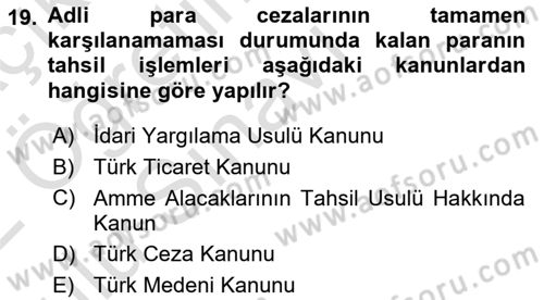 Vergi Ceza Hukuku Dersi 2021 - 2022 Yılı Yaz Okulu Sınav Soruları 19. Soru