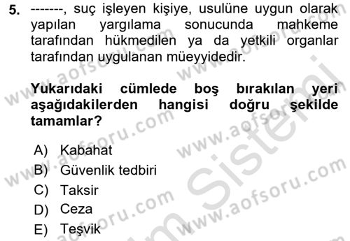 Vergi Ceza Hukuku Dersi 2021 - 2022 Yılı Yaz Okulu Sınav Soruları 5. Soru