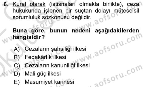 Vergi Ceza Hukuku Dersi 2021 - 2022 Yılı Yaz Okulu Sınav Soruları 6. Soru
