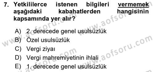Vergi Ceza Hukuku Dersi 2021 - 2022 Yılı Yaz Okulu Sınav Soruları 7. Soru