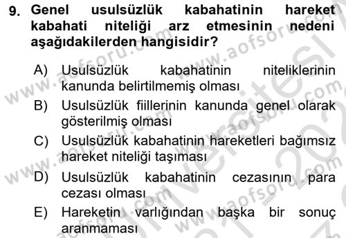 Vergi Ceza Hukuku Dersi 2021 - 2022 Yılı Yaz Okulu Sınav Soruları 9. Soru