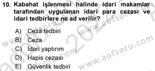 Vergi Ceza Hukuku Dersi Ara Sınavı Deneme Sınav Soruları 10. Soru