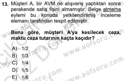 Vergi Ceza Hukuku Dersi Ara Sınavı Deneme Sınav Soruları 13. Soru