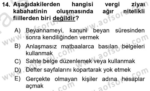 Vergi Ceza Hukuku Dersi 2022 - 2023 Yılı (Vize) Ara Sınav Soruları 14. Soru