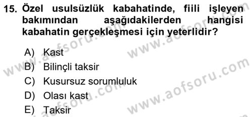 Vergi Ceza Hukuku Dersi Ara Sınavı Deneme Sınav Soruları 15. Soru