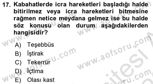 Vergi Ceza Hukuku Dersi Ara Sınavı Deneme Sınav Soruları 17. Soru