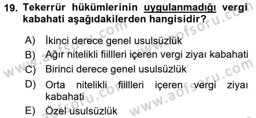 Vergi Ceza Hukuku Dersi 2022 - 2023 Yılı (Vize) Ara Sınav Soruları 19. Soru