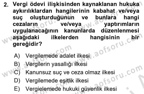 Vergi Ceza Hukuku Dersi Ara Sınavı Deneme Sınav Soruları 2. Soru