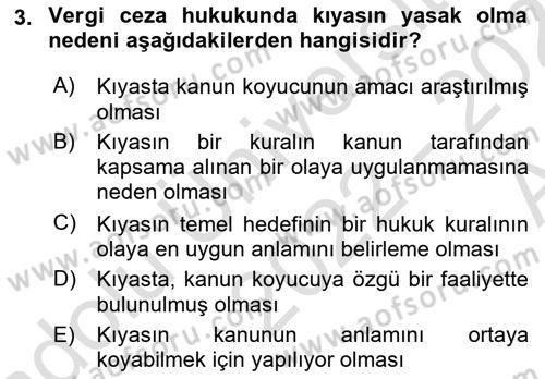 Vergi Ceza Hukuku Dersi 2022 - 2023 Yılı (Vize) Ara Sınav Soruları 3. Soru