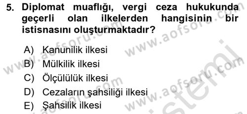 Vergi Ceza Hukuku Dersi 2022 - 2023 Yılı (Vize) Ara Sınav Soruları 5. Soru