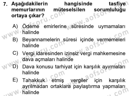 Vergi Ceza Hukuku Dersi Ara Sınavı Deneme Sınav Soruları 7. Soru