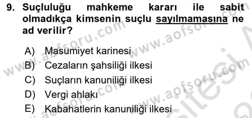 Vergi Ceza Hukuku Dersi 2022 - 2023 Yılı (Vize) Ara Sınav Soruları 9. Soru