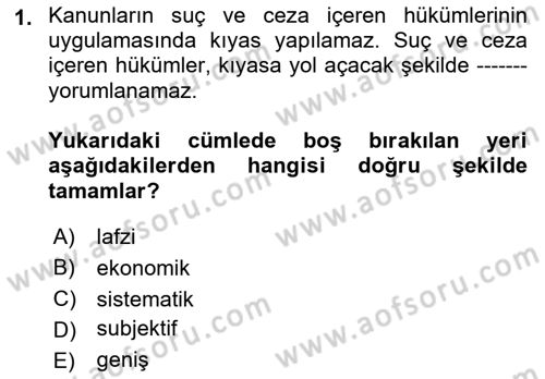 Vergi Ceza Hukuku Dersi 2022 - 2023 Yılı (Final) Dönem Sonu Sınav Soruları 1. Soru