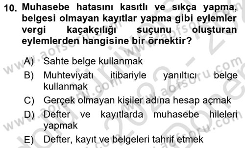 Vergi Ceza Hukuku Dersi 2022 - 2023 Yılı (Final) Dönem Sonu Sınav Soruları 10. Soru