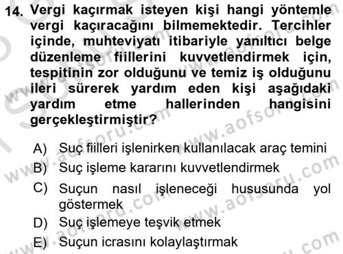 Vergi Ceza Hukuku Dersi 2022 - 2023 Yılı (Final) Dönem Sonu Sınav Soruları 14. Soru