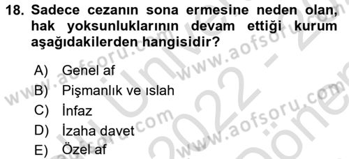 Vergi Ceza Hukuku Dersi 2022 - 2023 Yılı (Final) Dönem Sonu Sınav Soruları 18. Soru