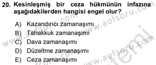 Vergi Ceza Hukuku Dersi 2022 - 2023 Yılı (Final) Dönem Sonu Sınav Soruları 20. Soru