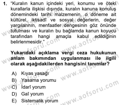 Vergi Ceza Hukuku Dersi 2023 - 2024 Yılı (Vize) Ara Sınav Soruları 1. Soru