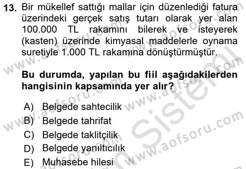 Vergi Ceza Hukuku Dersi Ara Sınavı Deneme Sınav Soruları 13. Soru