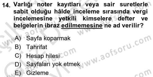 Vergi Ceza Hukuku Dersi 2023 - 2024 Yılı (Vize) Ara Sınav Soruları 14. Soru