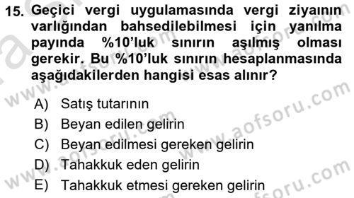 Vergi Ceza Hukuku Dersi Ara Sınavı Deneme Sınav Soruları 15. Soru