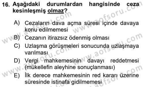 Vergi Ceza Hukuku Dersi Ara Sınavı Deneme Sınav Soruları 16. Soru
