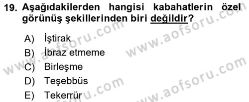 Vergi Ceza Hukuku Dersi Ara Sınavı Deneme Sınav Soruları 19. Soru