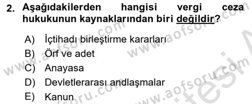 Vergi Ceza Hukuku Dersi Ara Sınavı Deneme Sınav Soruları 2. Soru