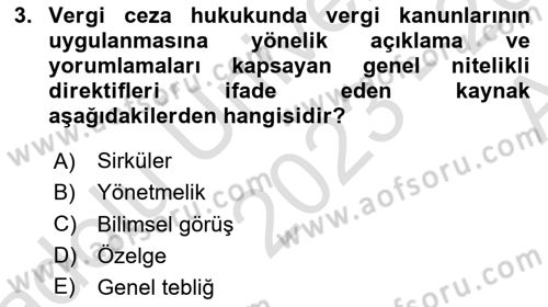 Vergi Ceza Hukuku Dersi Ara Sınavı Deneme Sınav Soruları 3. Soru