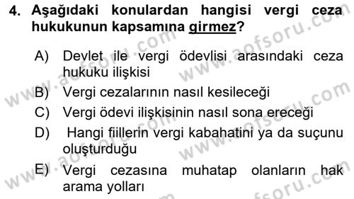 Vergi Ceza Hukuku Dersi 2023 - 2024 Yılı (Vize) Ara Sınav Soruları 4. Soru