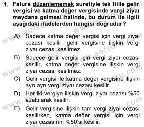 Vergi Ceza Hukuku Dersi 2023 - 2024 Yılı (Final) Dönem Sonu Sınav Soruları 1. Soru