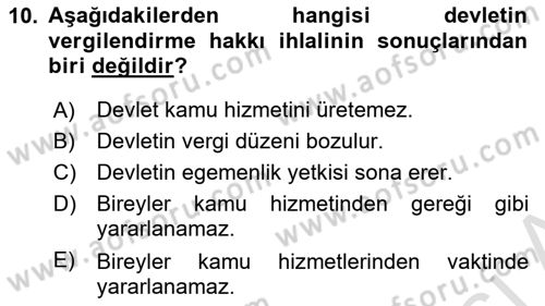 Vergi Ceza Hukuku Dersi 2023 - 2024 Yılı (Final) Dönem Sonu Sınav Soruları 10. Soru