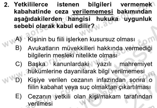 Vergi Ceza Hukuku Dersi 2023 - 2024 Yılı (Final) Dönem Sonu Sınav Soruları 2. Soru