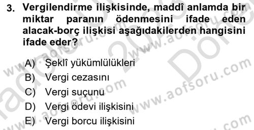 Vergi Ceza Hukuku Dersi 2023 - 2024 Yılı (Final) Dönem Sonu Sınav Soruları 3. Soru