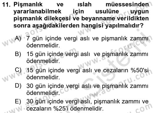 Vergi Ceza Hukuku Dersi 2023 - 2024 Yılı Yaz Okulu Sınav Soruları 11. Soru