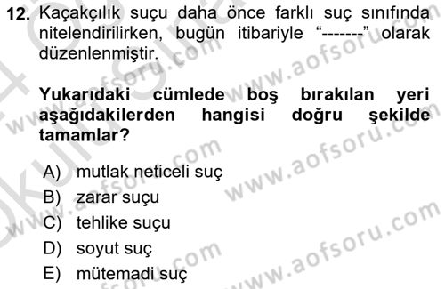 Vergi Ceza Hukuku Dersi 2023 - 2024 Yılı Yaz Okulu Sınav Soruları 12. Soru