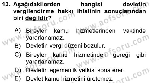 Vergi Ceza Hukuku Dersi 2023 - 2024 Yılı Yaz Okulu Sınav Soruları 13. Soru