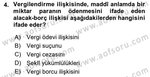 Vergi Ceza Hukuku Dersi 2023 - 2024 Yılı Yaz Okulu Sınav Soruları 4. Soru