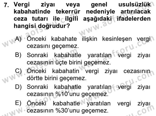 Vergi Ceza Hukuku Dersi 2023 - 2024 Yılı Yaz Okulu Sınav Soruları 7. Soru