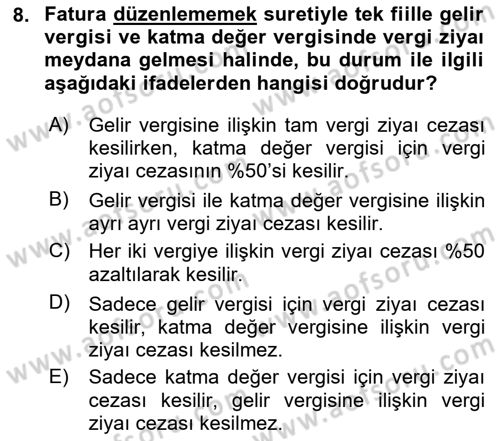 Vergi Ceza Hukuku Dersi 2023 - 2024 Yılı Yaz Okulu Sınav Soruları 8. Soru